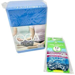 Gaiam Yoga Blocks AND Grippy Yoga Anklets Set Blue NIP